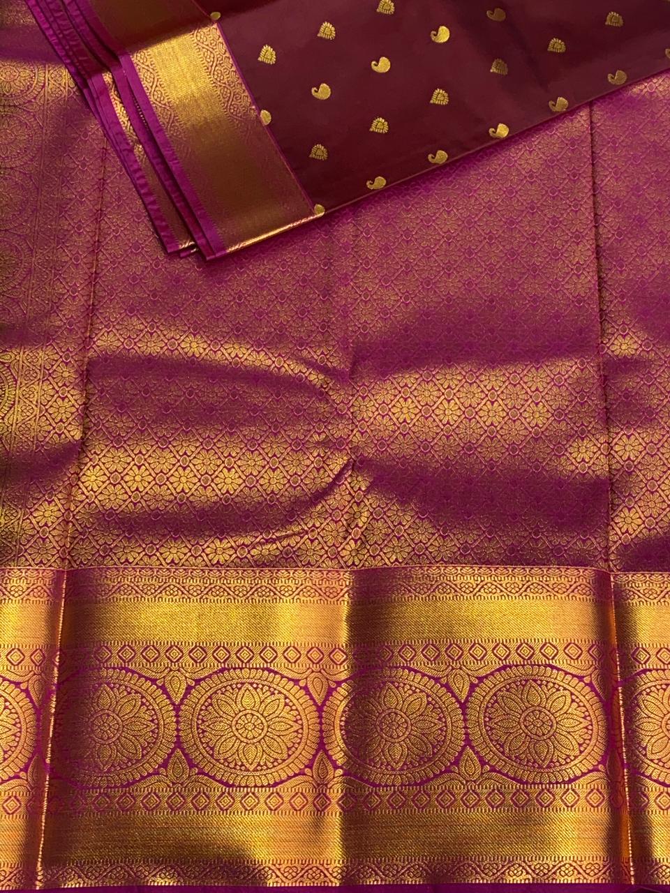 Brown and purple Kanchipuram Silk saree - PSE