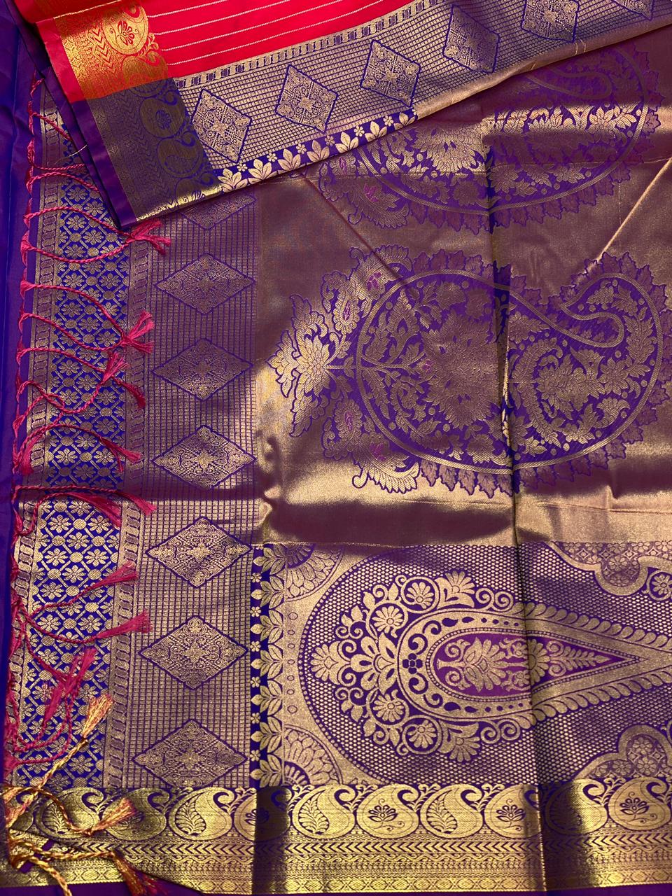 Red and violet Kanchipuram Silk saree - PSC