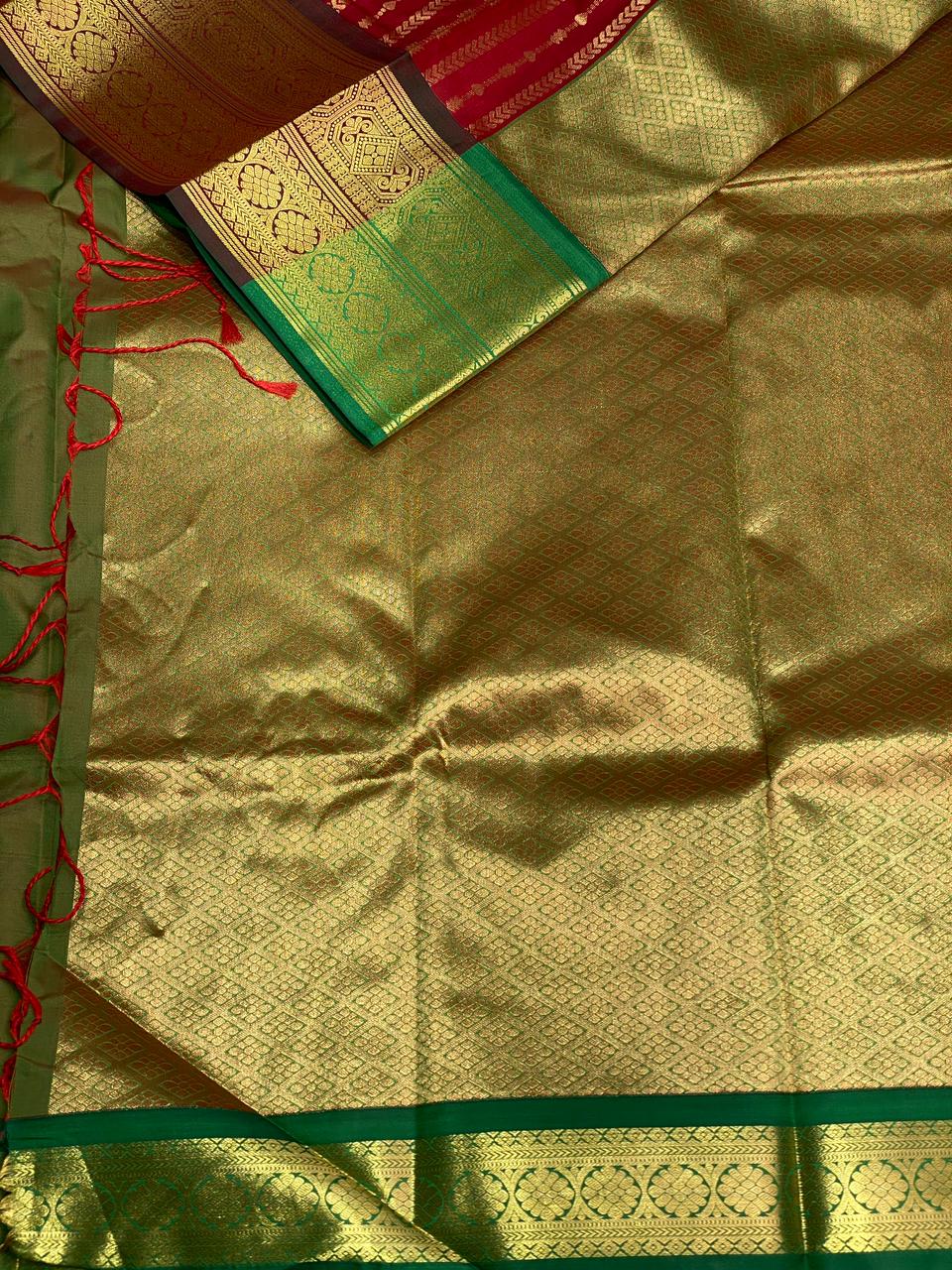 Maroon and green Kanchipuram Silk saree - PSB