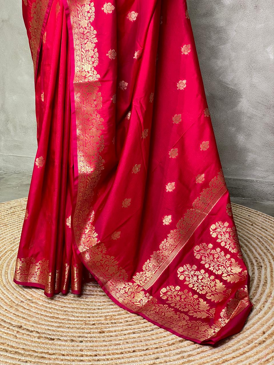 Dark maroon red Banarasi silk saree - PBSF