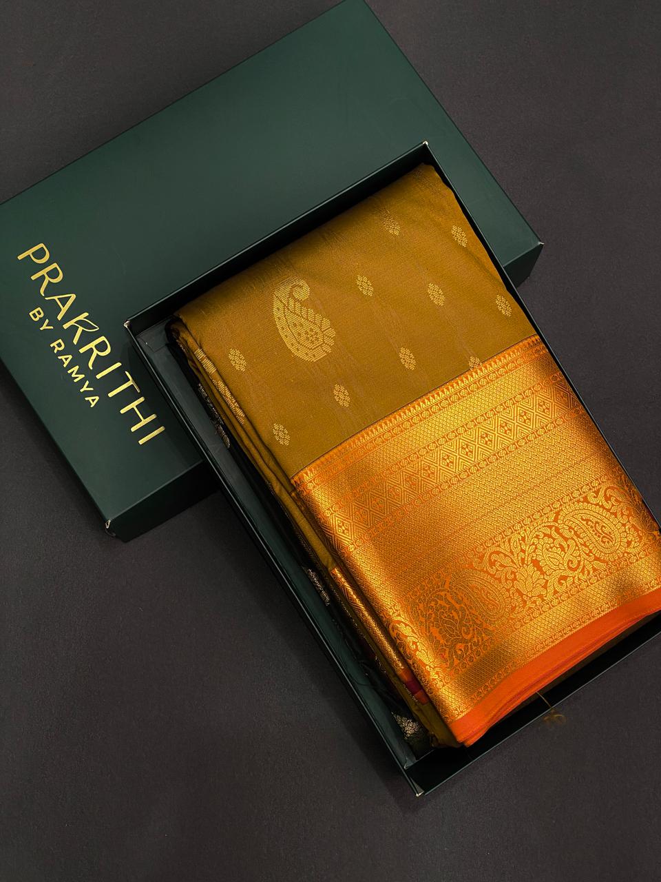 Yellowish olive green Kanchipuram Silk saree - PPSILKT