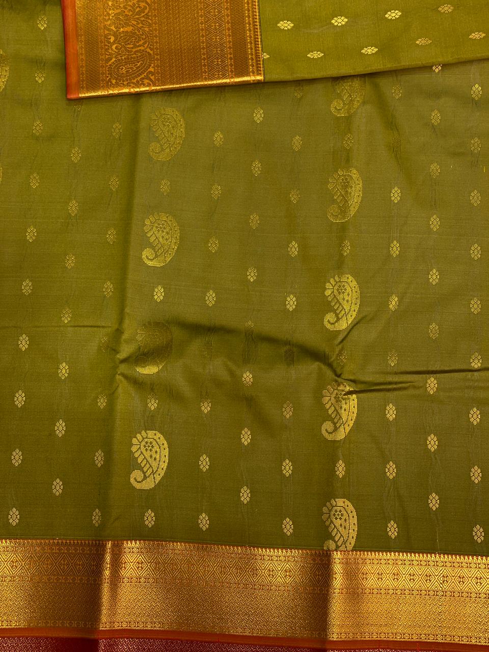 olive green and maroon Kanchipuram Silk saree - PPSILKU
