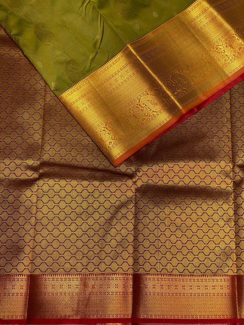olive green and maroon Kanchipuram Silk saree - PPSILKU