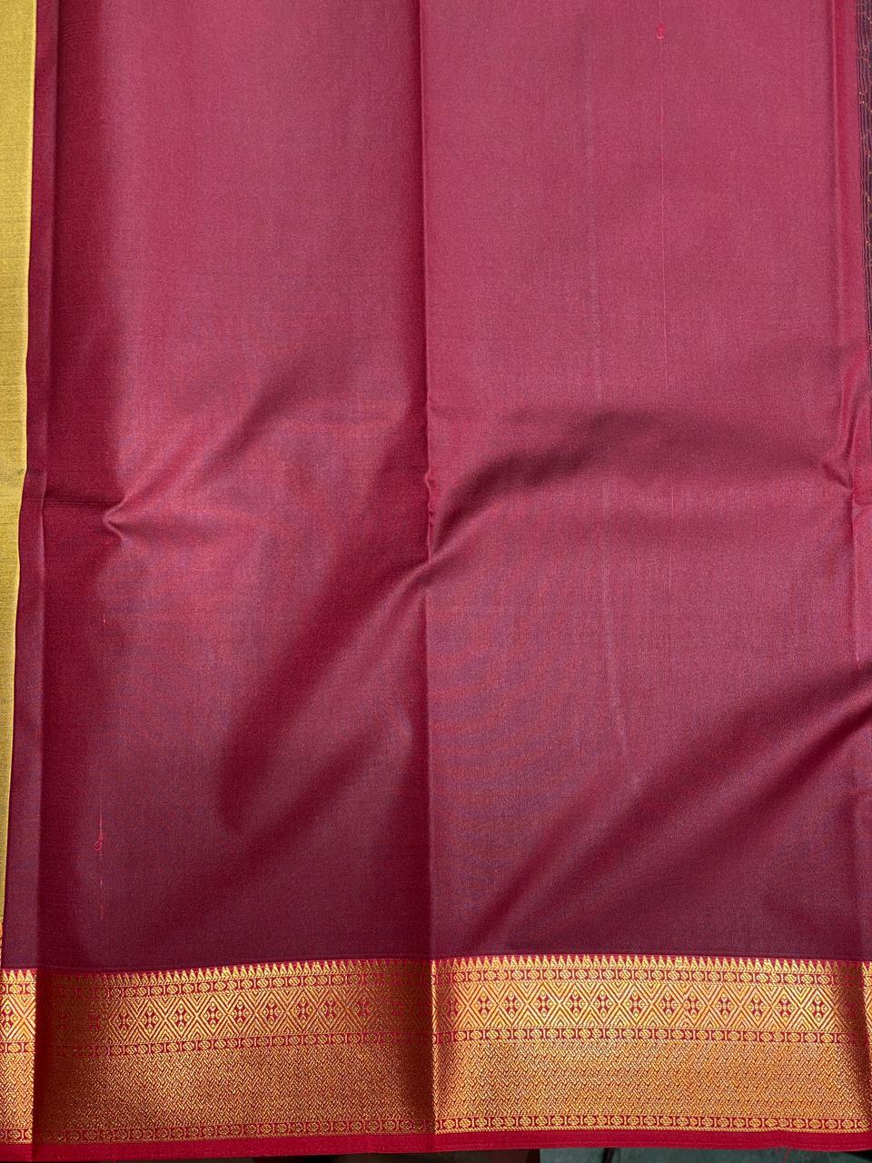 olive green and maroon Kanchipuram Silk saree - PPSILKU