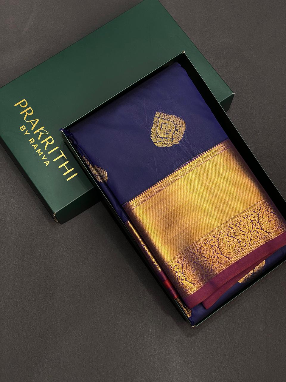 Navy blue and maroon Kanchipuram Silk saree - PPSILKR