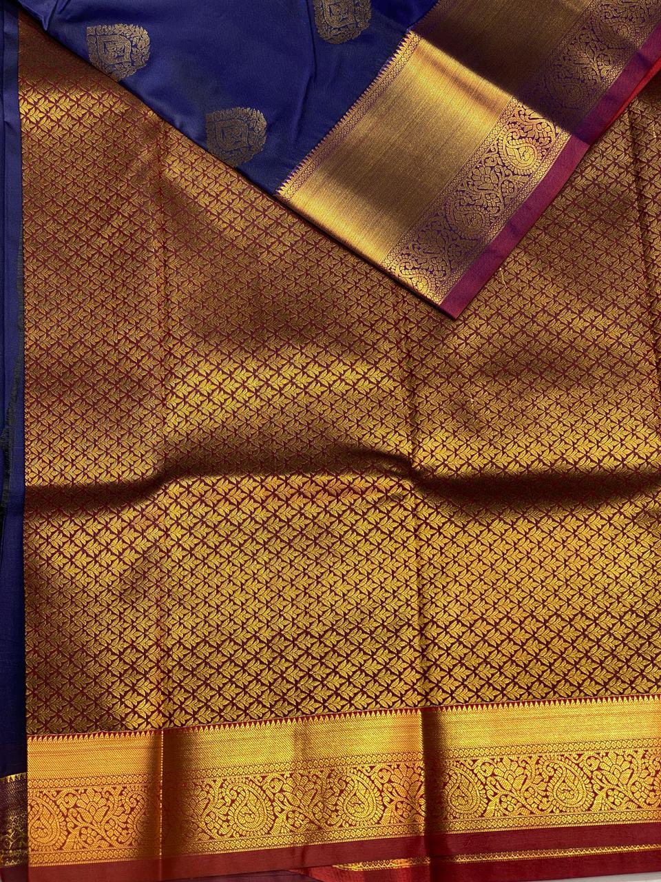 Navy blue and maroon Kanchipuram Silk saree - PPSILKR