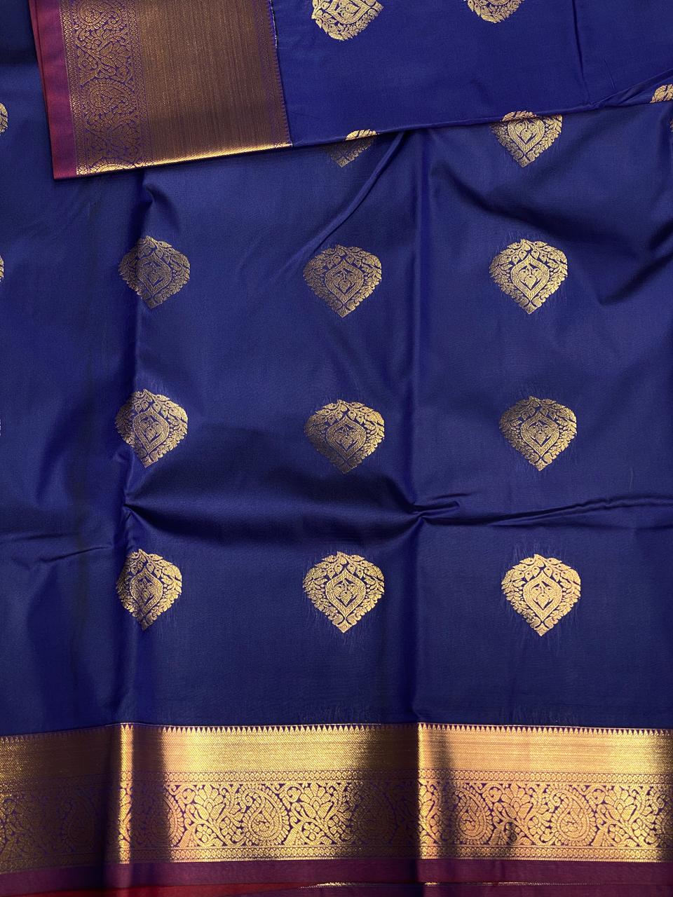 Navy blue and maroon Kanchipuram Silk saree - PPSILKR