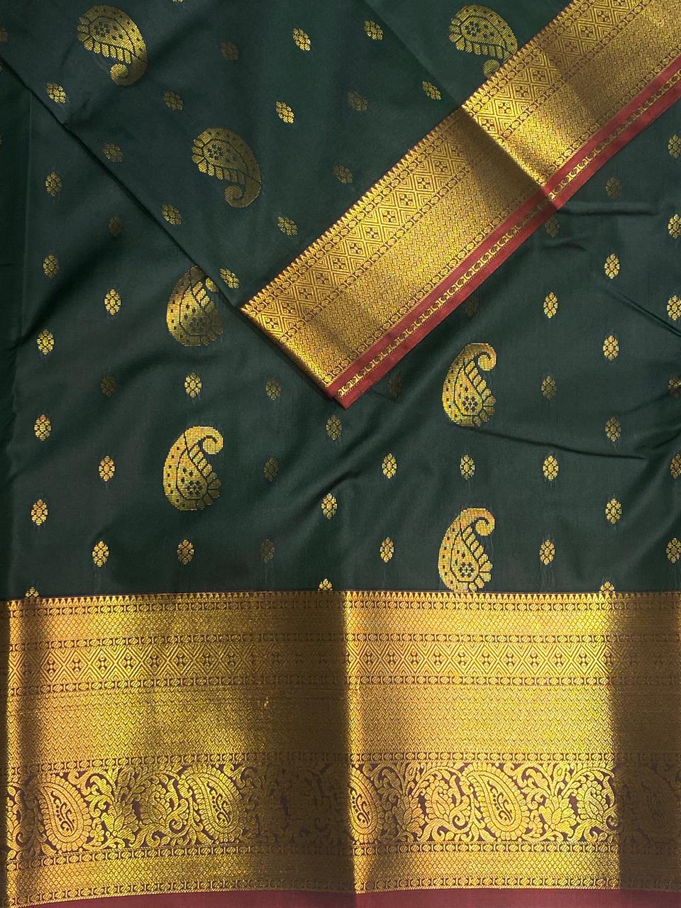 Dark green and maroon Kanchipuram Silk saree - PPSILKa