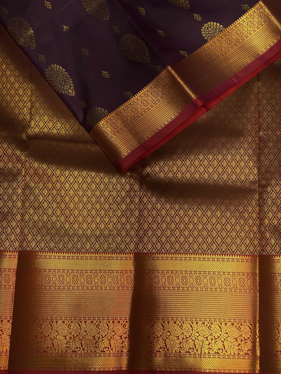 Dark wine and maroon Kanchipuram Silk saree - PPSILKb