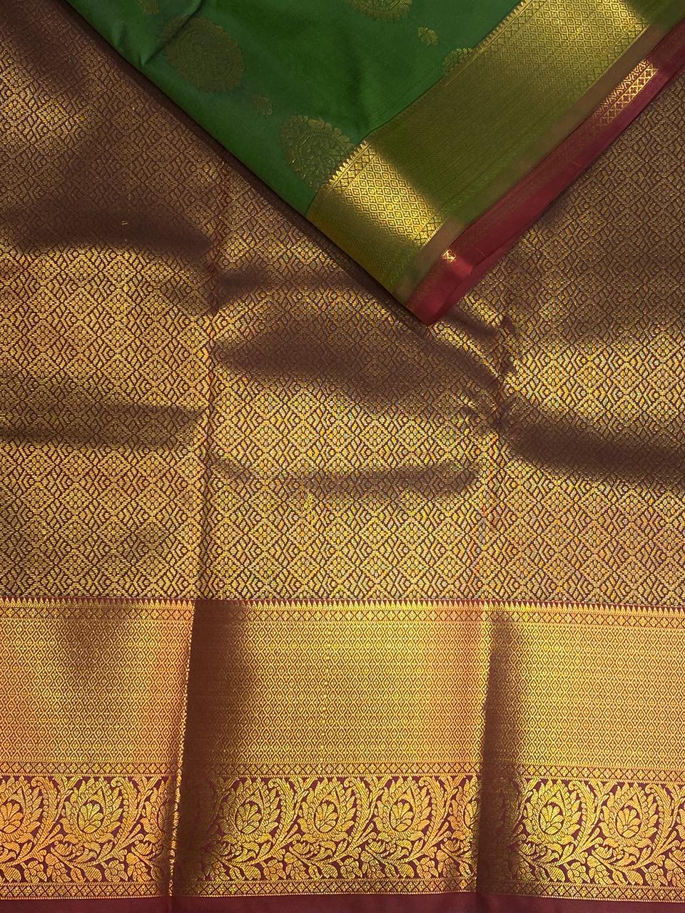 Parrot green and maroon Kanchipuram Silk saree - PPSILKc