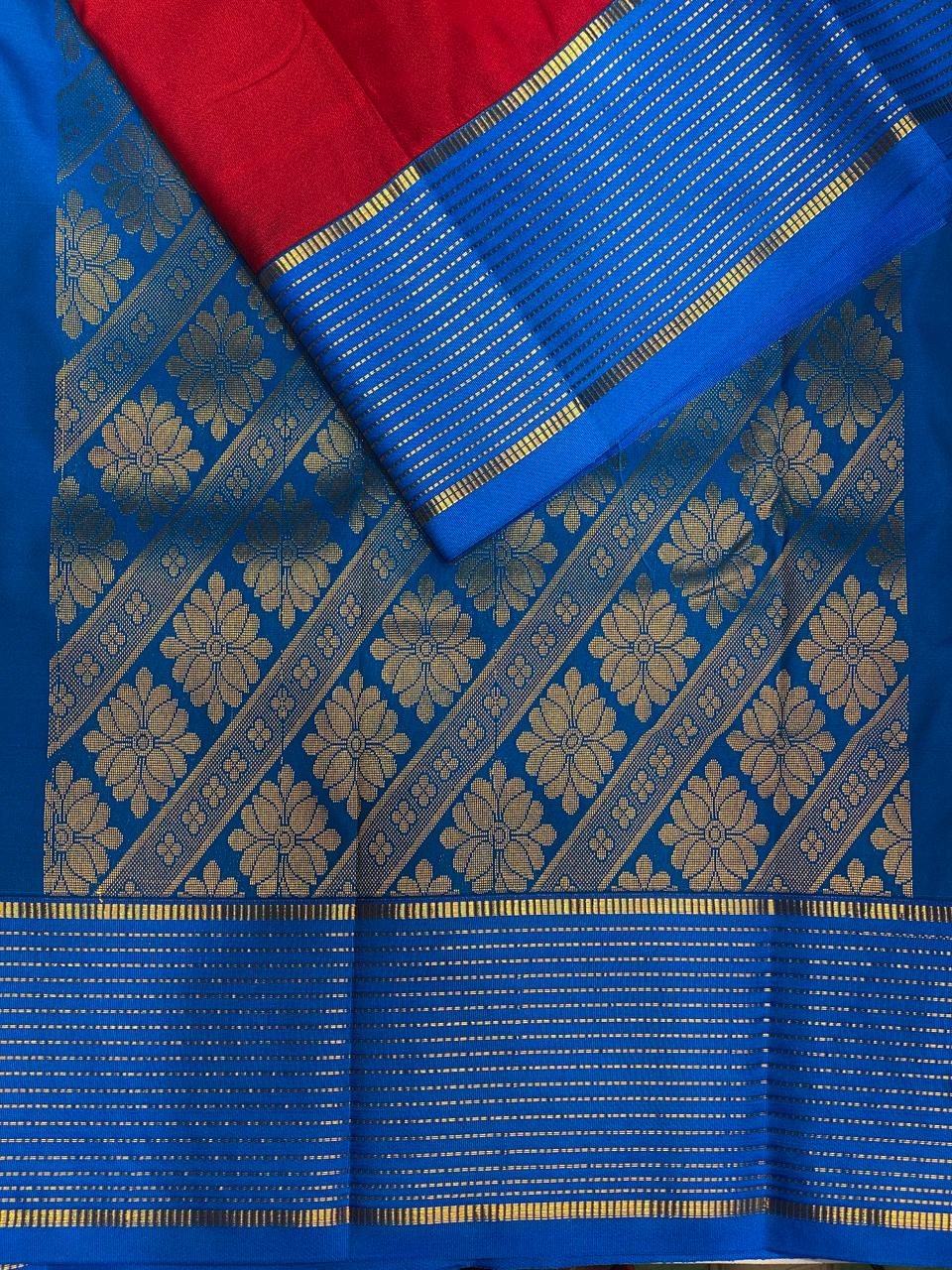 Red and blueKanchipuram Silk saree - PPSILKi