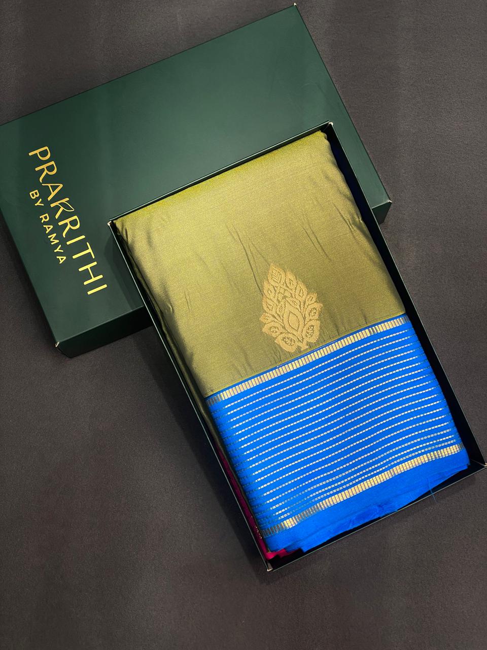 olive green and blueKanchipuram Silk saree - PPSILKk