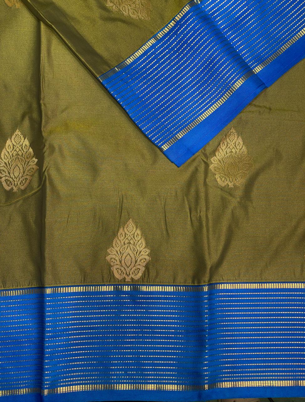 olive green and blueKanchipuram Silk saree - PPSILKk