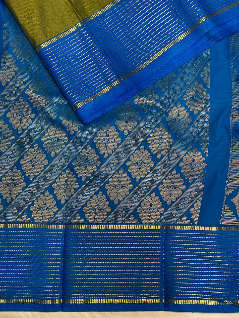 olive green and blueKanchipuram Silk saree - PPSILKk