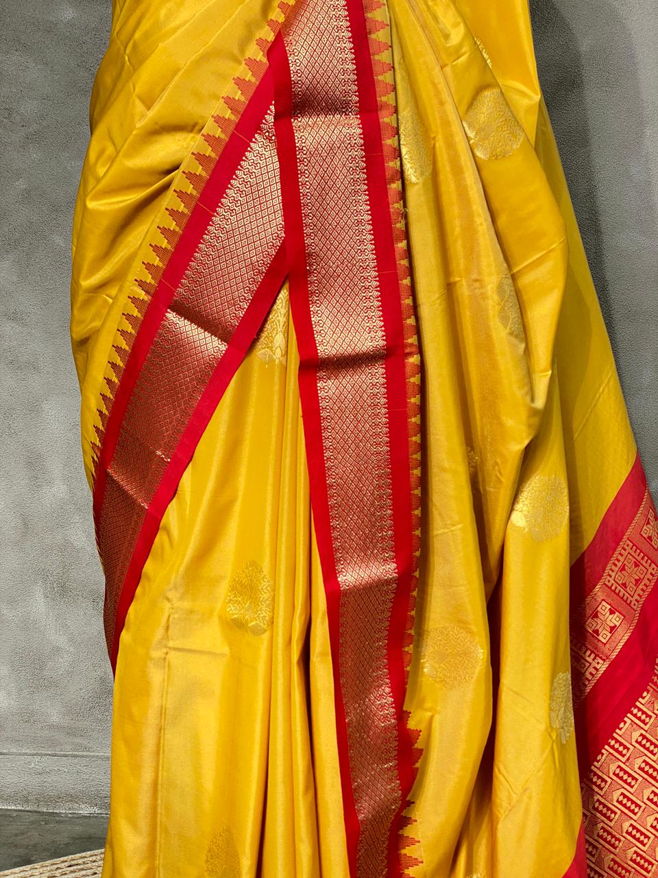 Yellow and red traditional kanchi silk saree - PSSYR