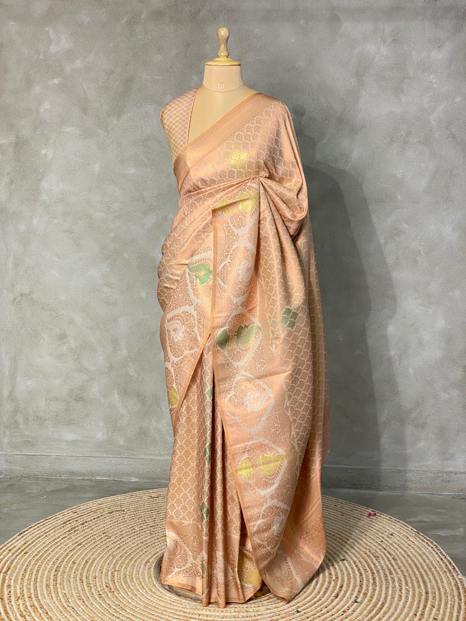 Copper zari wovenbrocade Banarasi silk saree - PBSO