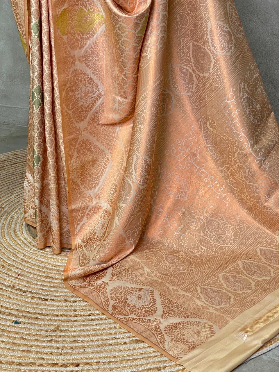 Copper zari wovenbrocade Banarasi silk saree - PBSO