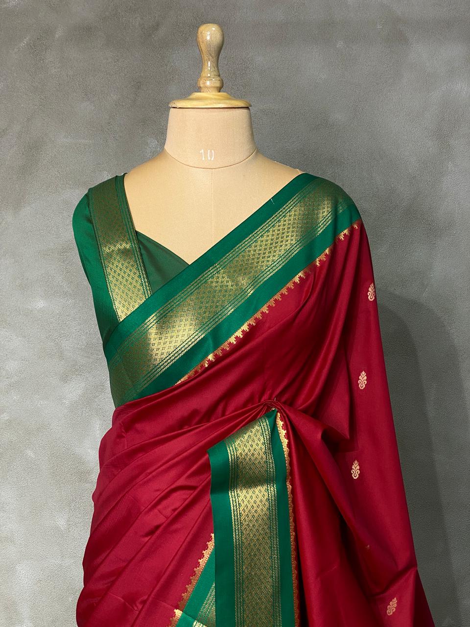 Maroon and green traditional kanchi silk saree - PSSMG