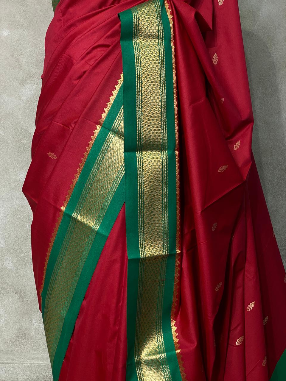 Maroon and green traditional kanchi silk saree - PSSMG