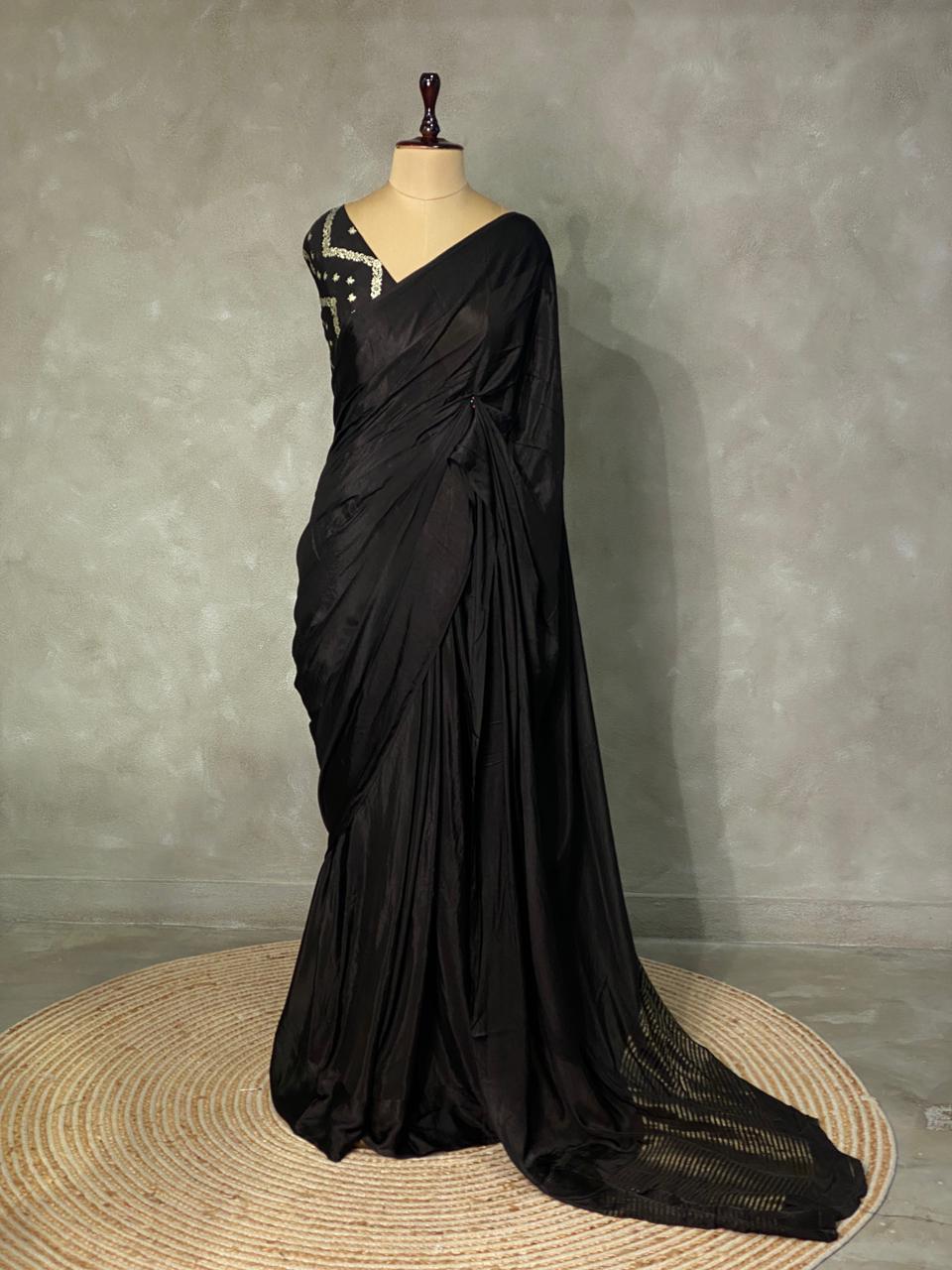 Black pure crepe Saree - PSG06