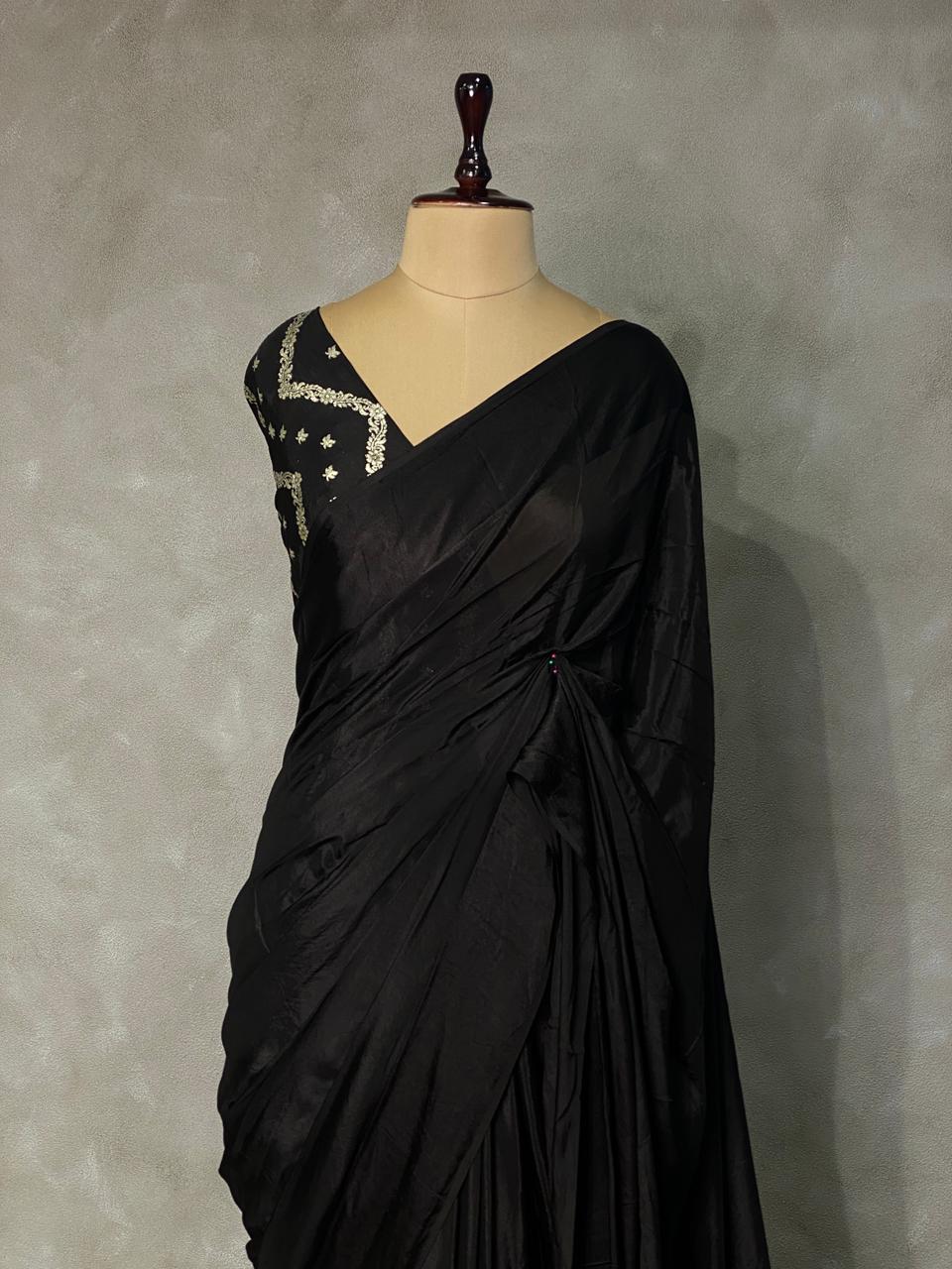 Black pure crepe Saree - PSG06