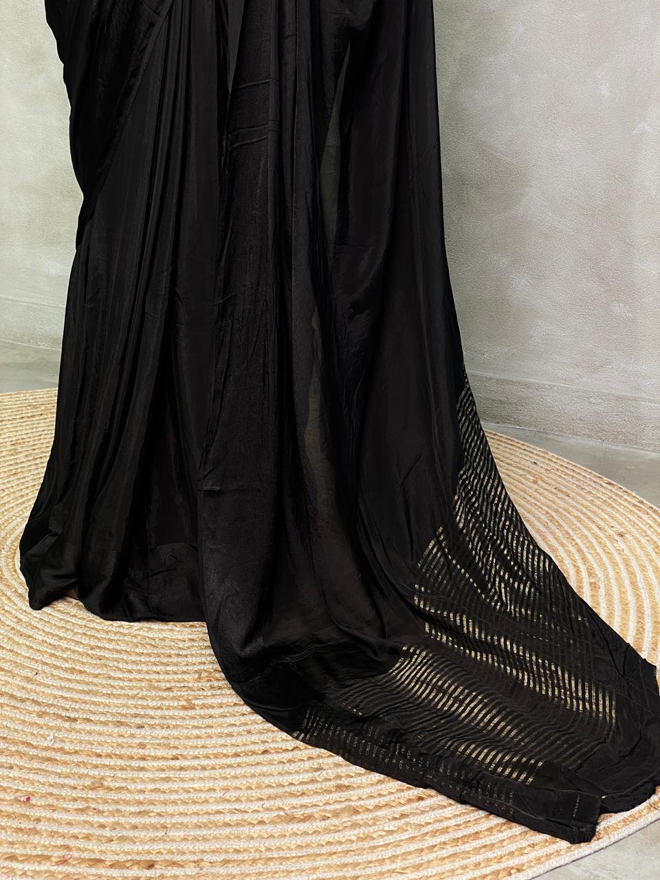 Black pure crepe Saree - PSG06
