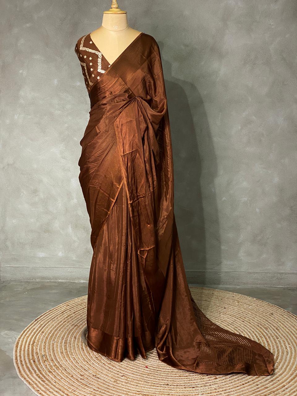Brown pure crepe Saree - PSG07