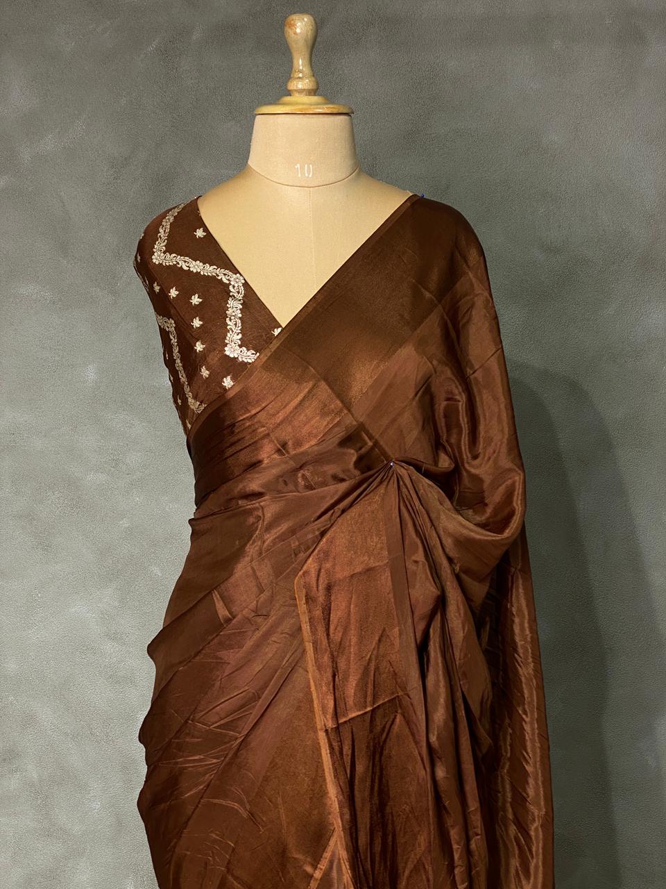 Brown pure crepe Saree - PSG07