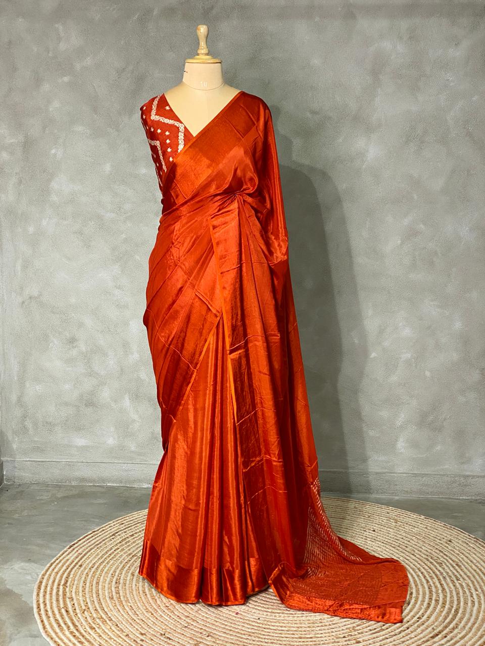 Rust orange pure crepe Saree - PSG08