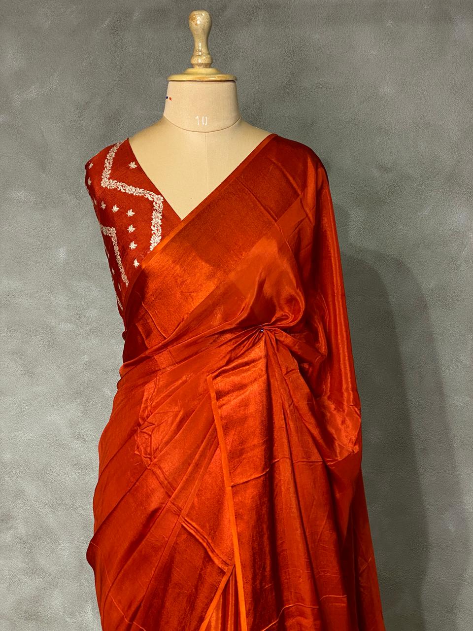 Rust orange pure crepe Saree - PSG08