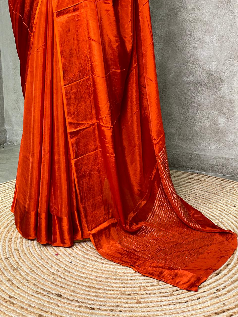 Rust orange pure crepe Saree - PSG08