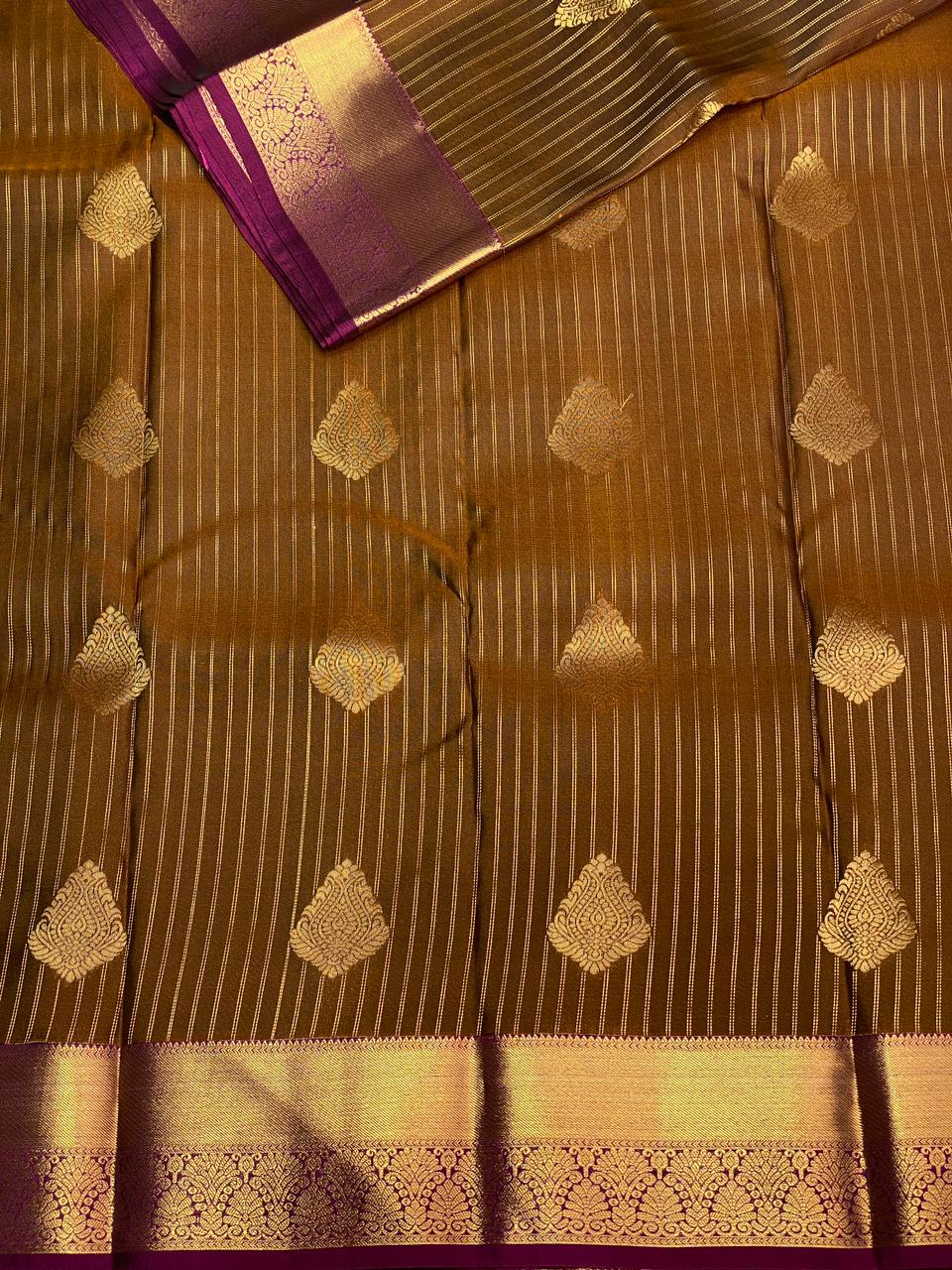 Dark olive green purple Pure Kanchipuram Silk saree - PPSILK11