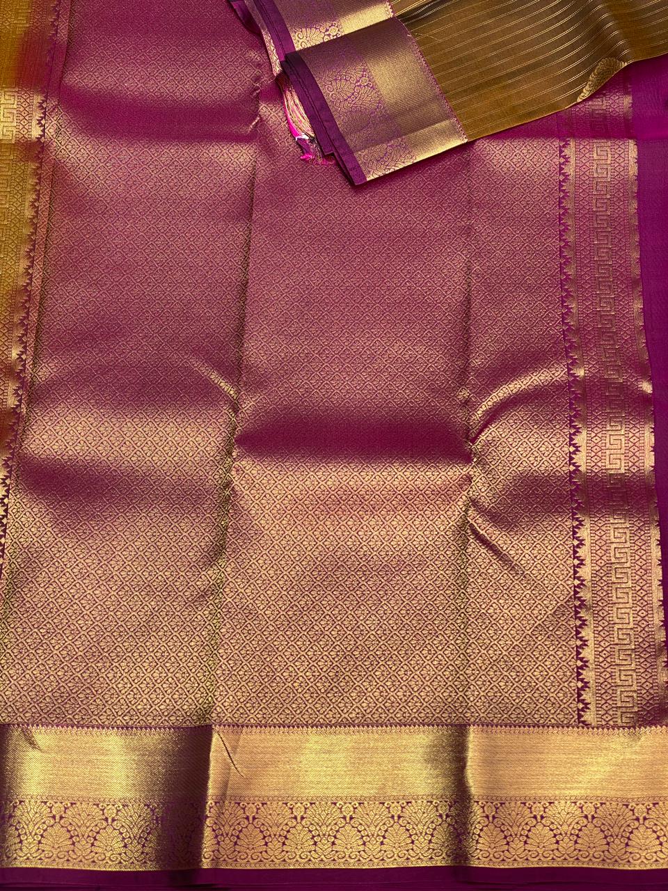 Dark olive green purple Pure Kanchipuram Silk saree - PPSILK11