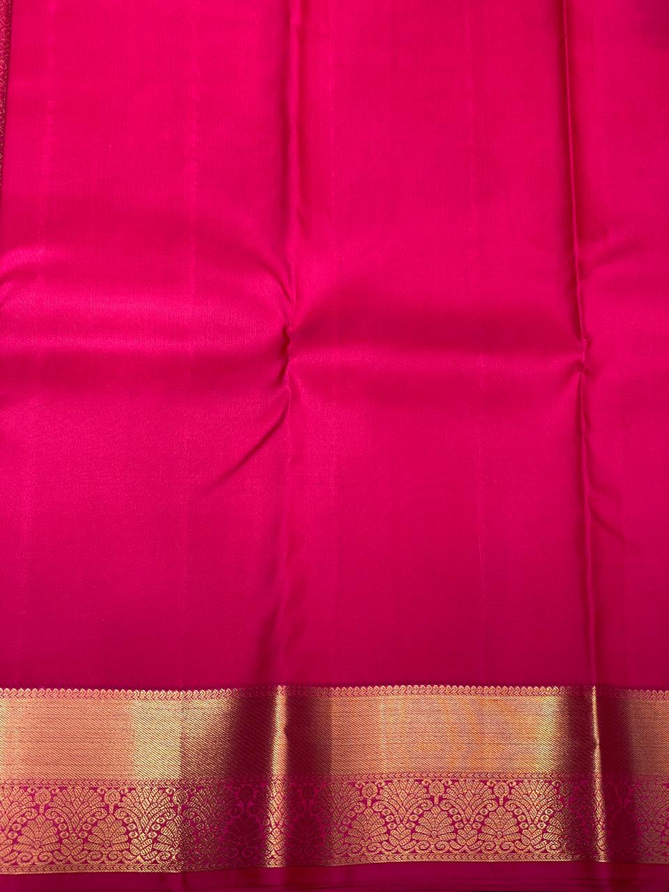 Mustard yellow and rani pink Pure Kanchipuram Silk saree - PPSILK12