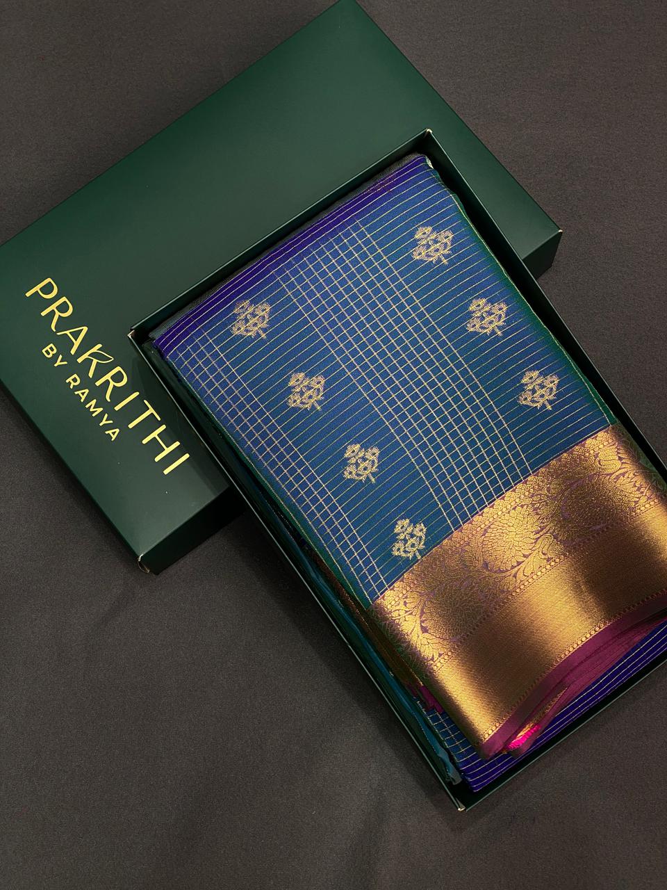 Peacock blue and purple Pure Kanchipuram Silk saree - PPSILK13