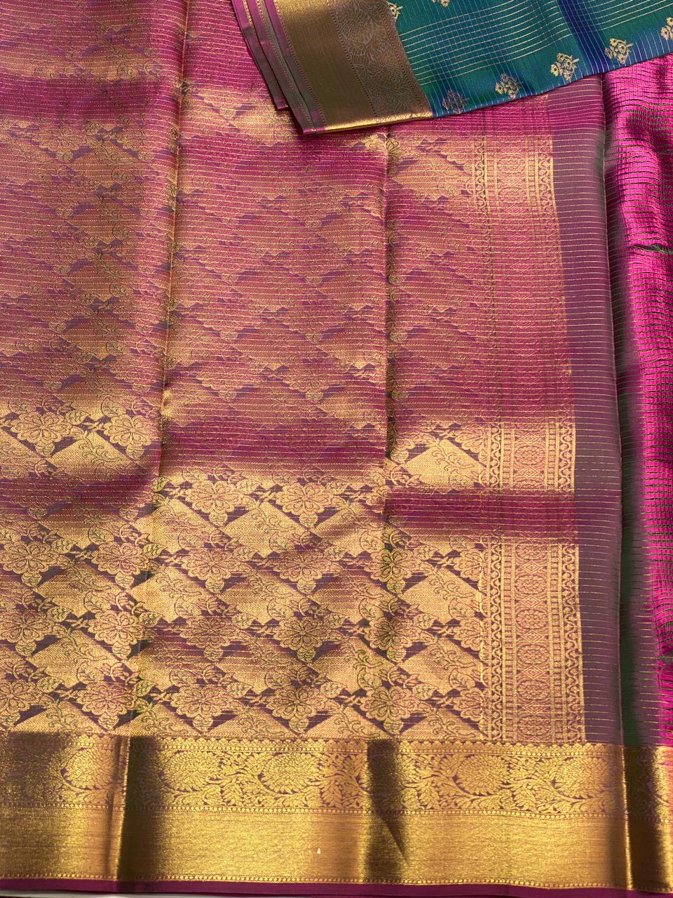 Peacock blue and purple Pure Kanchipuram Silk saree - PPSILK13