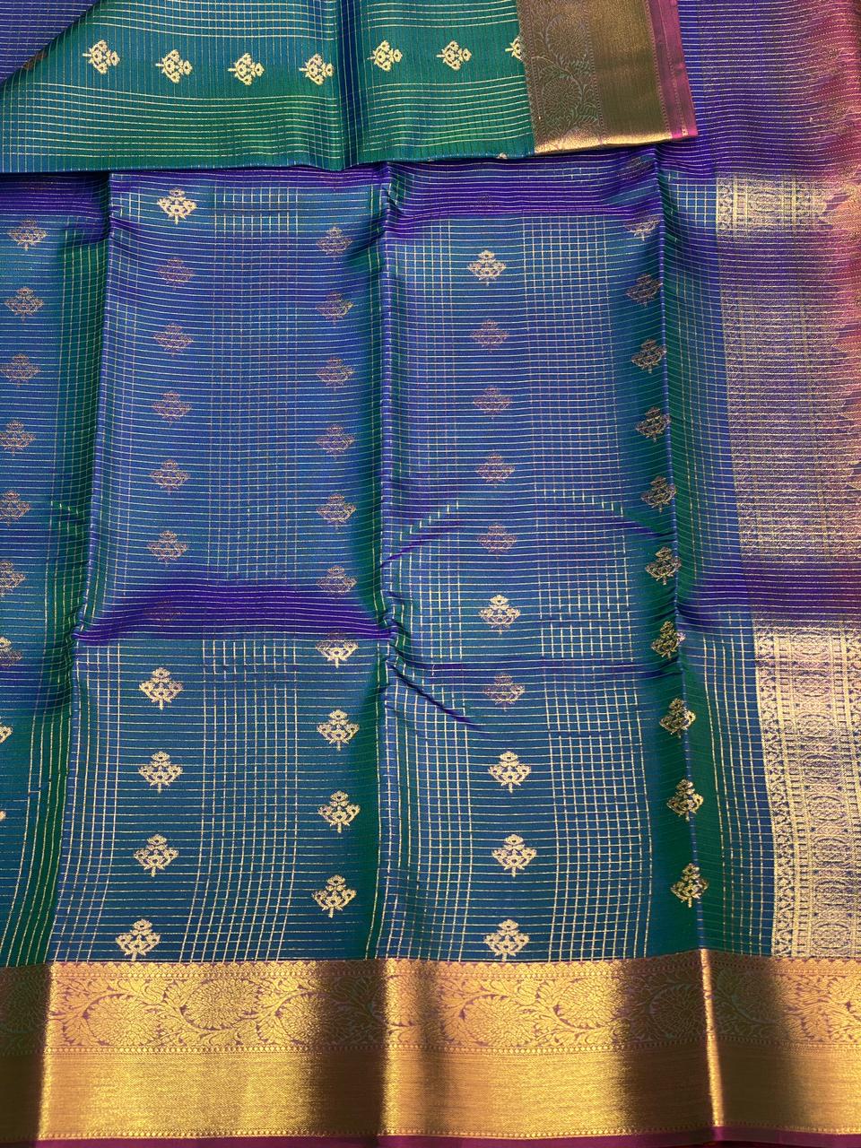 Peacock blue and purple Pure Kanchipuram Silk saree - PPSILK13