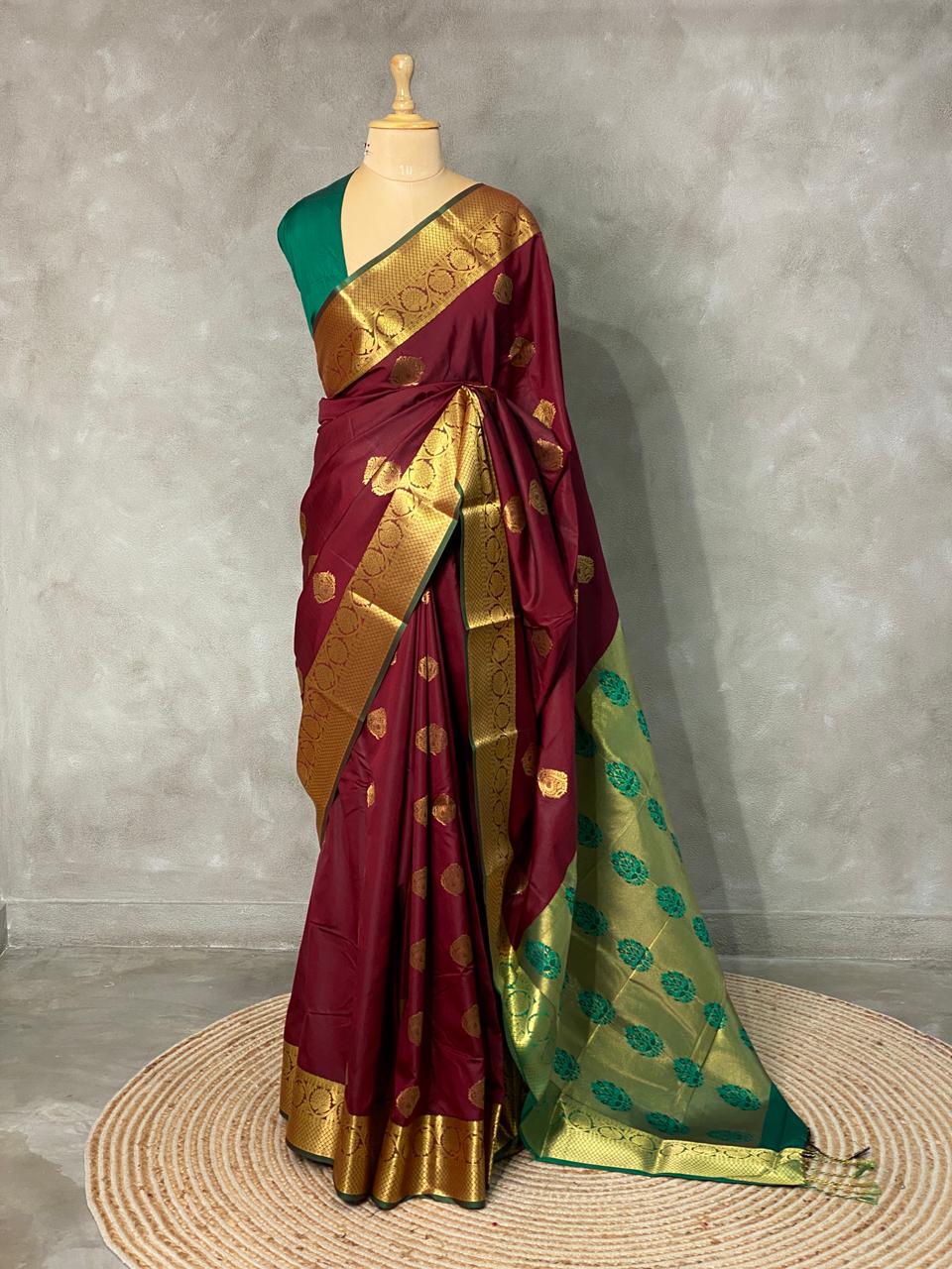 Maroon and green silk saree- PSSA