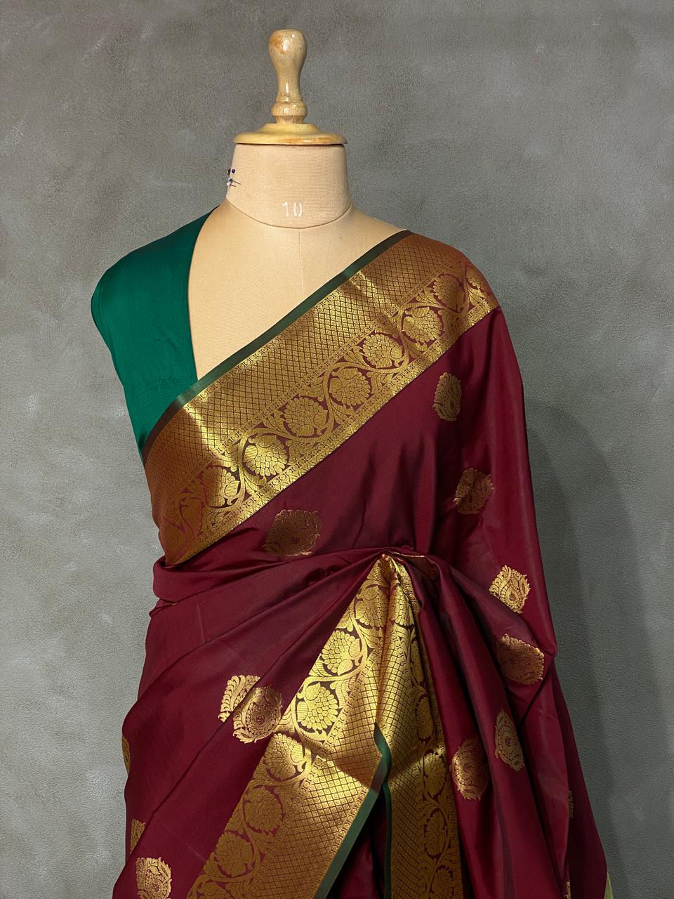 Maroon and green silk saree- PSSA