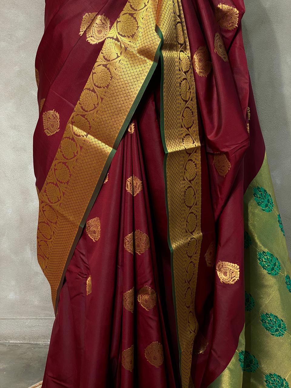 Maroon and green silk saree- PSSA