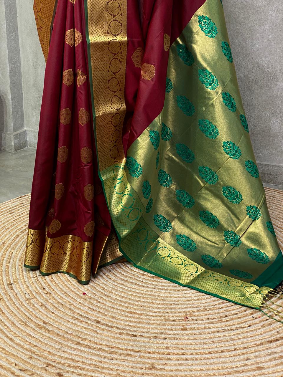 Maroon and green silk saree- PSSA