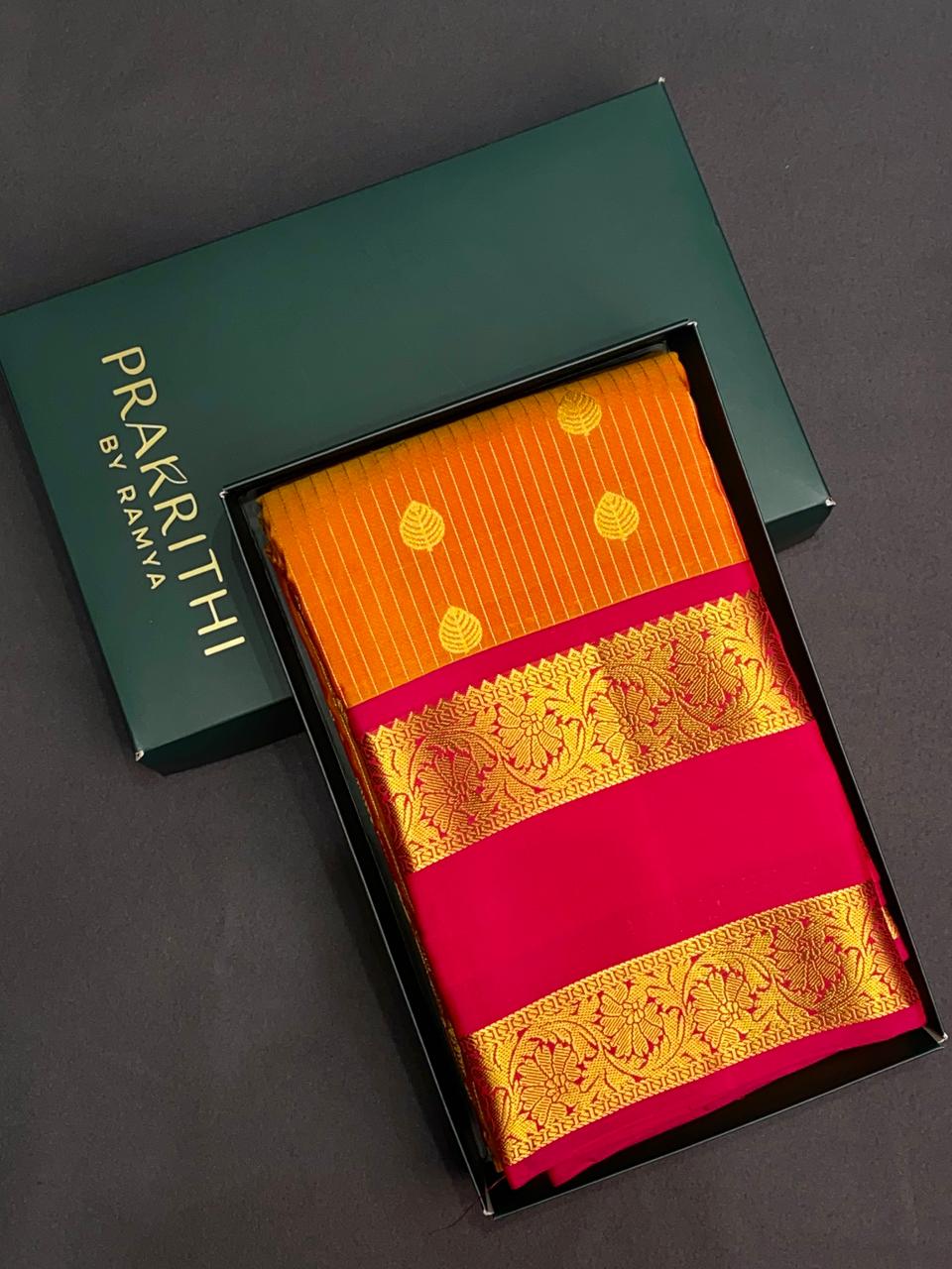Yellow and magenta pure Kanchipuram Silk saree - PPSILK38