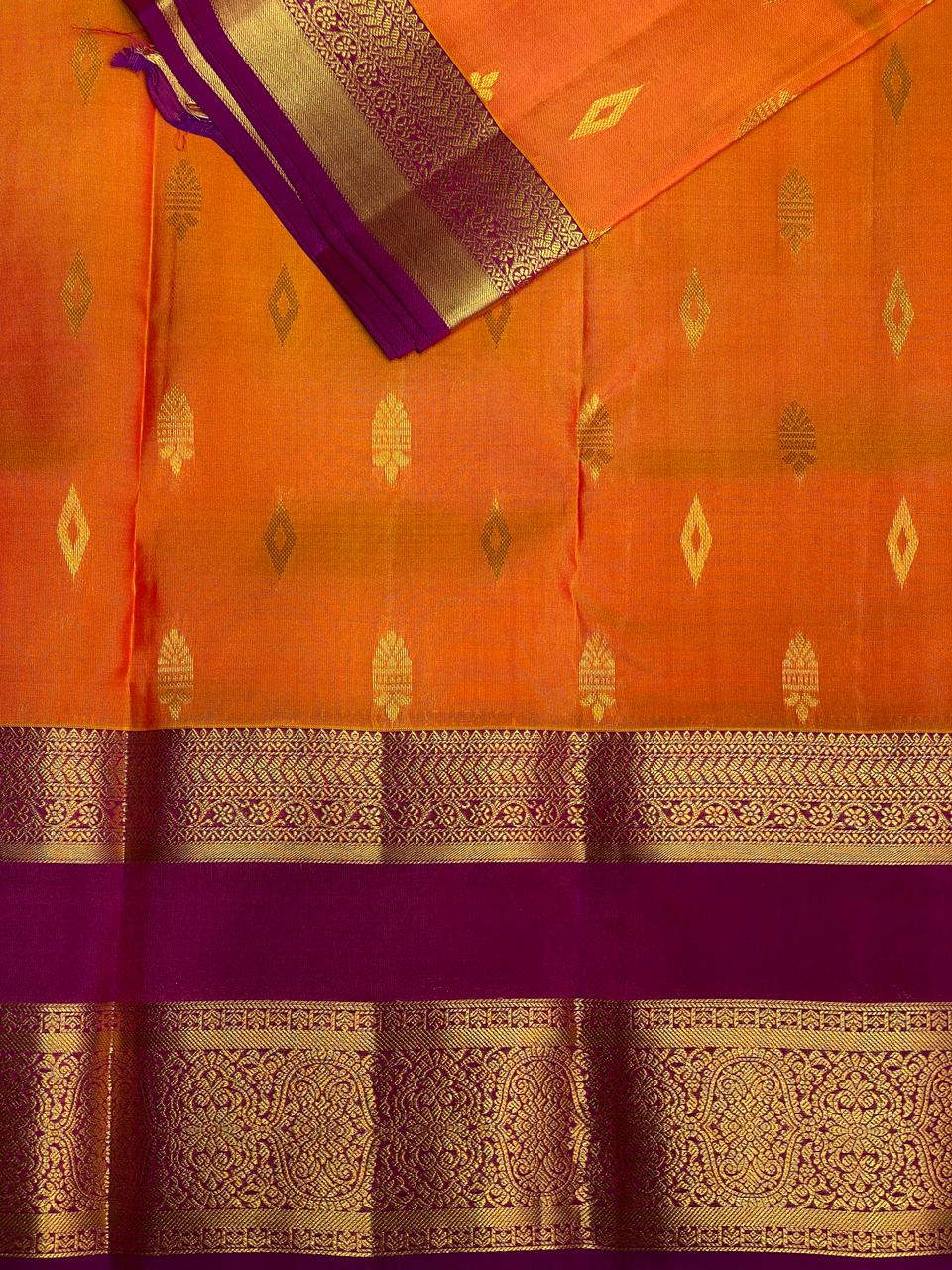 Yellow and purple pure Kanchipuram Silk saree - PPSILK38