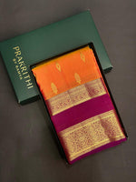 Yellow and purple pure Kanchipuram Silk saree - PPSILK38