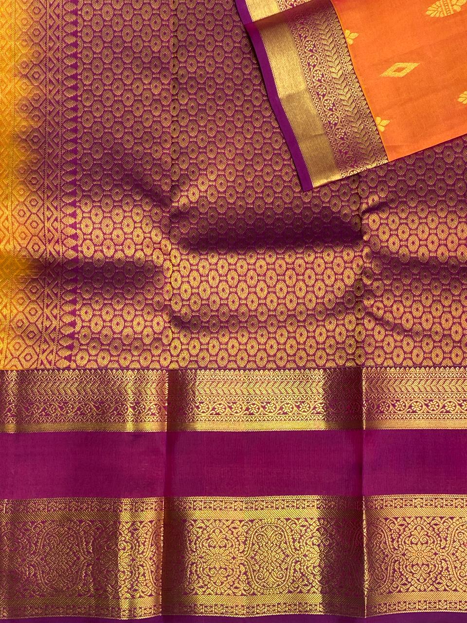 Yellow and purple pure Kanchipuram Silk saree - PPSILK38