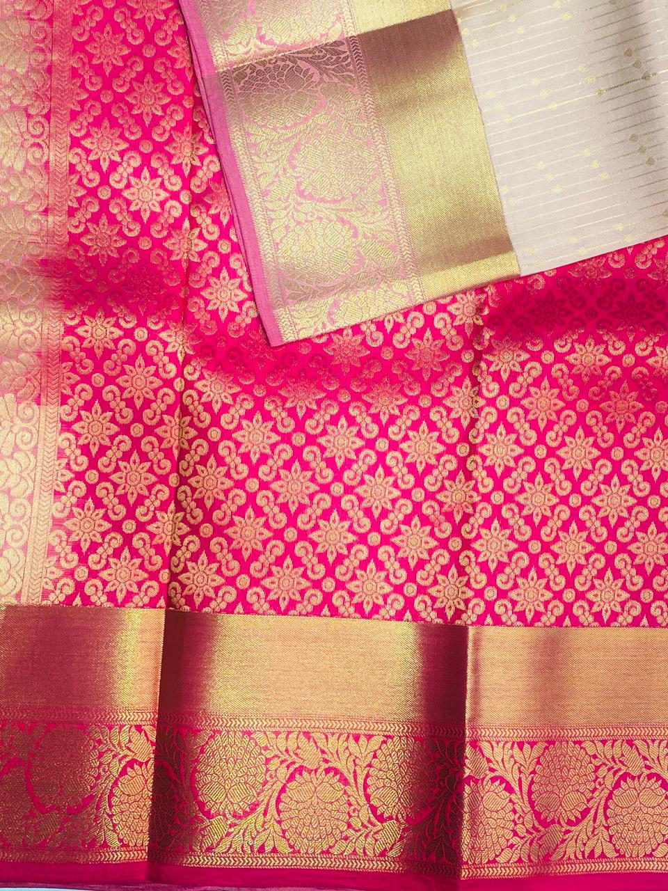 Pastal peach and magenta pure Kanchipuram Silk saree - PPSILK35