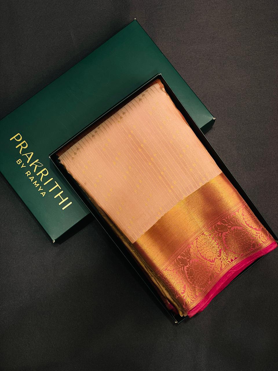 Pastal peach and magenta pure Kanchipuram Silk saree - PPSILK35