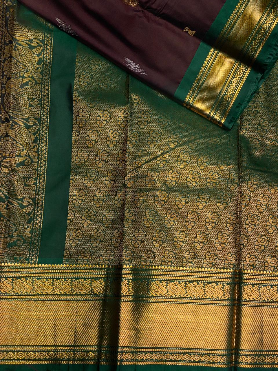 Dark brown and green kanchi silk saree - PSSPQ