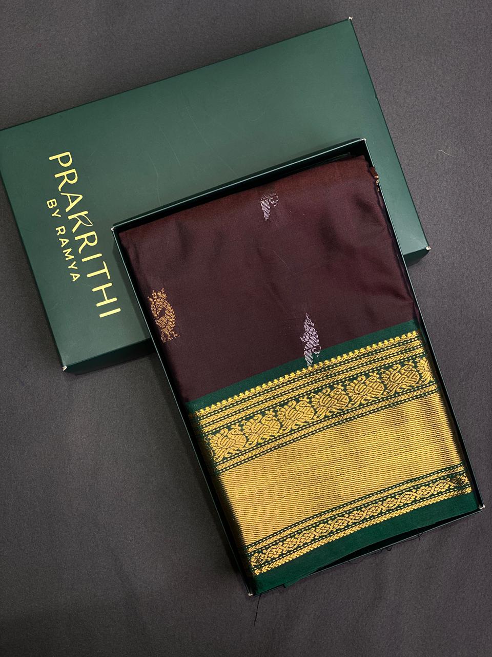 Dark brown and green kanchi silk saree - PSSPQ