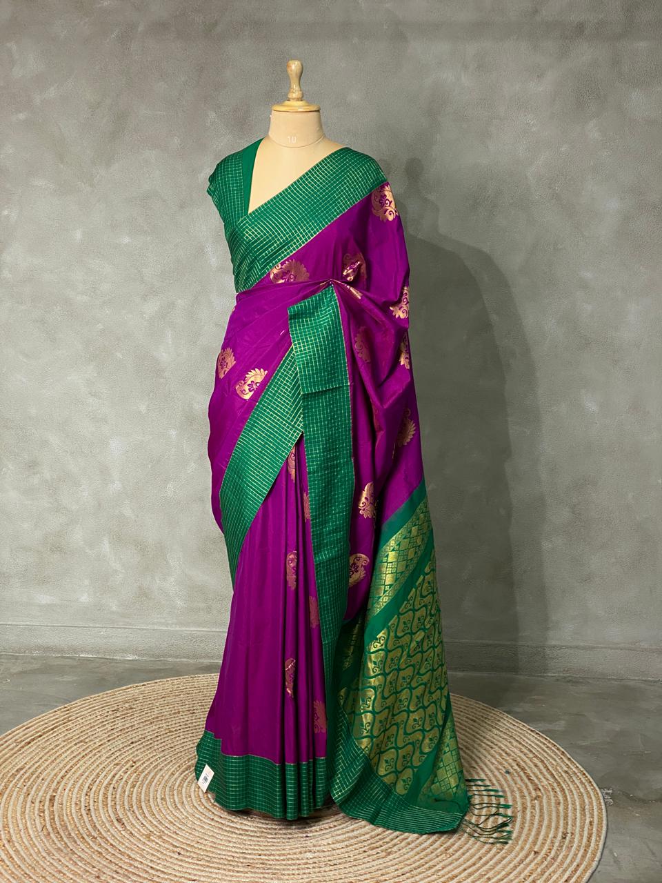 Purple and green kanchi silk saree - PSSPO
